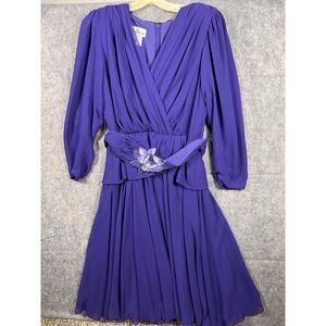 VTG Jack Bryan Vintage Purple With‎ Waist Flower Dress,Size 14